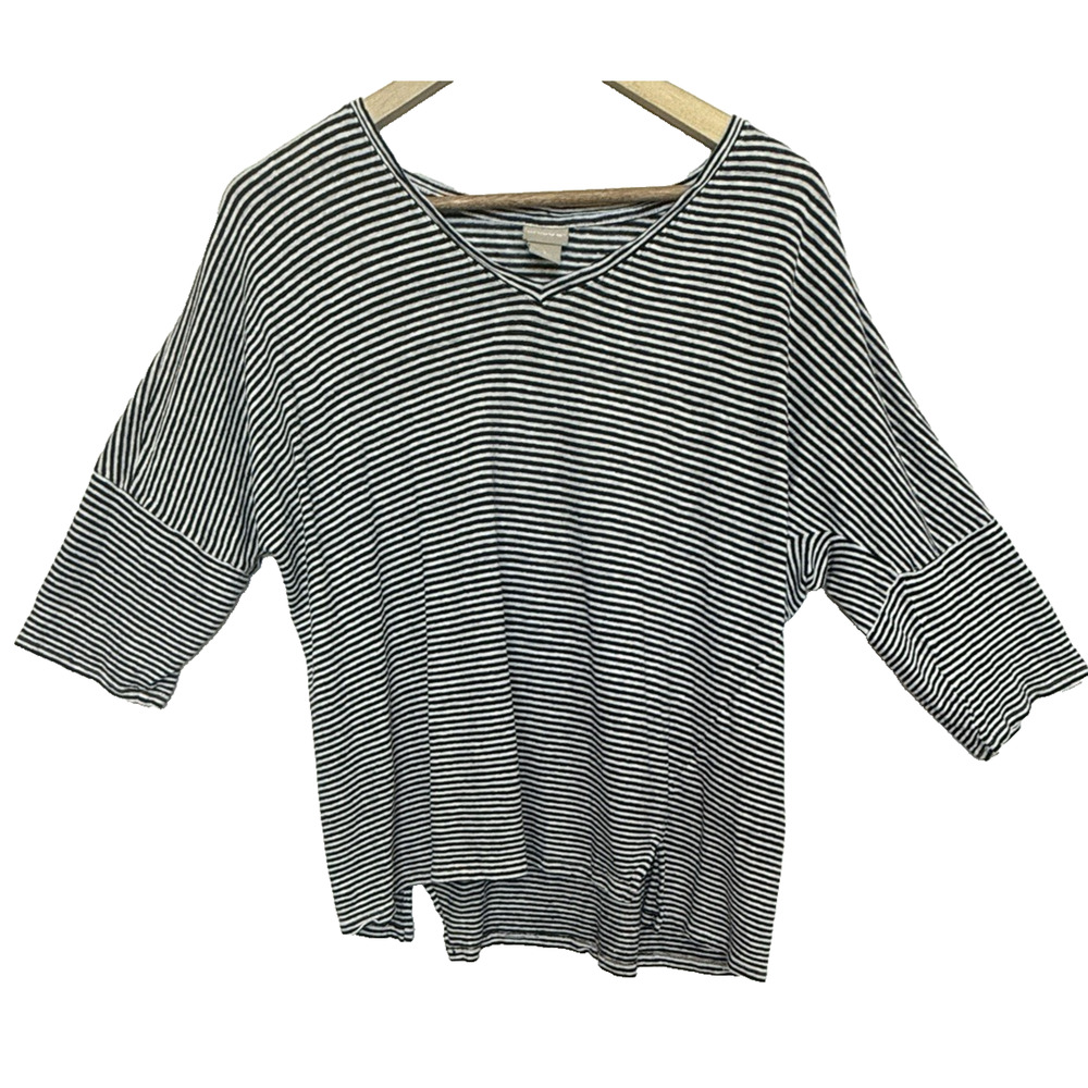 Chicos Womens Linen Popover Casual Top Size L Striped‎ Resort Oversized Coastal